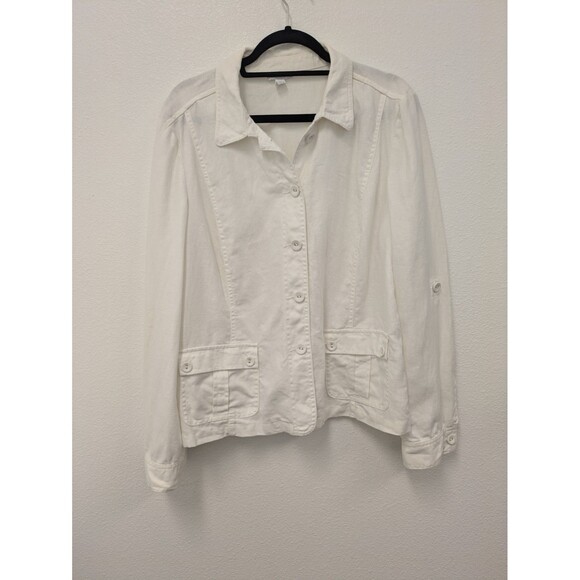 Charter Club 100% Linen White Button Front Jacket sz XL Trucker Beachy Coastal - Picture 1 of 9